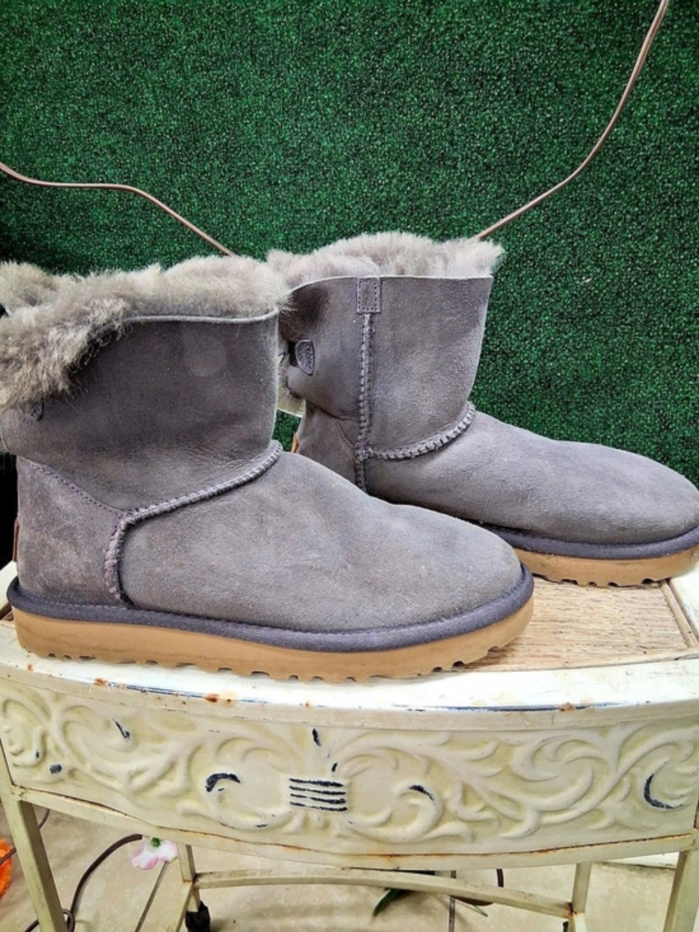 UGG Classic Mini Bailey Bow II Bailey Bow Winter Boots Gray US 6